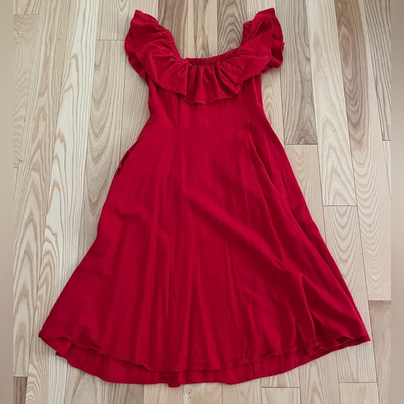 Red Linen Button Up Dress - Picture 2 of 2